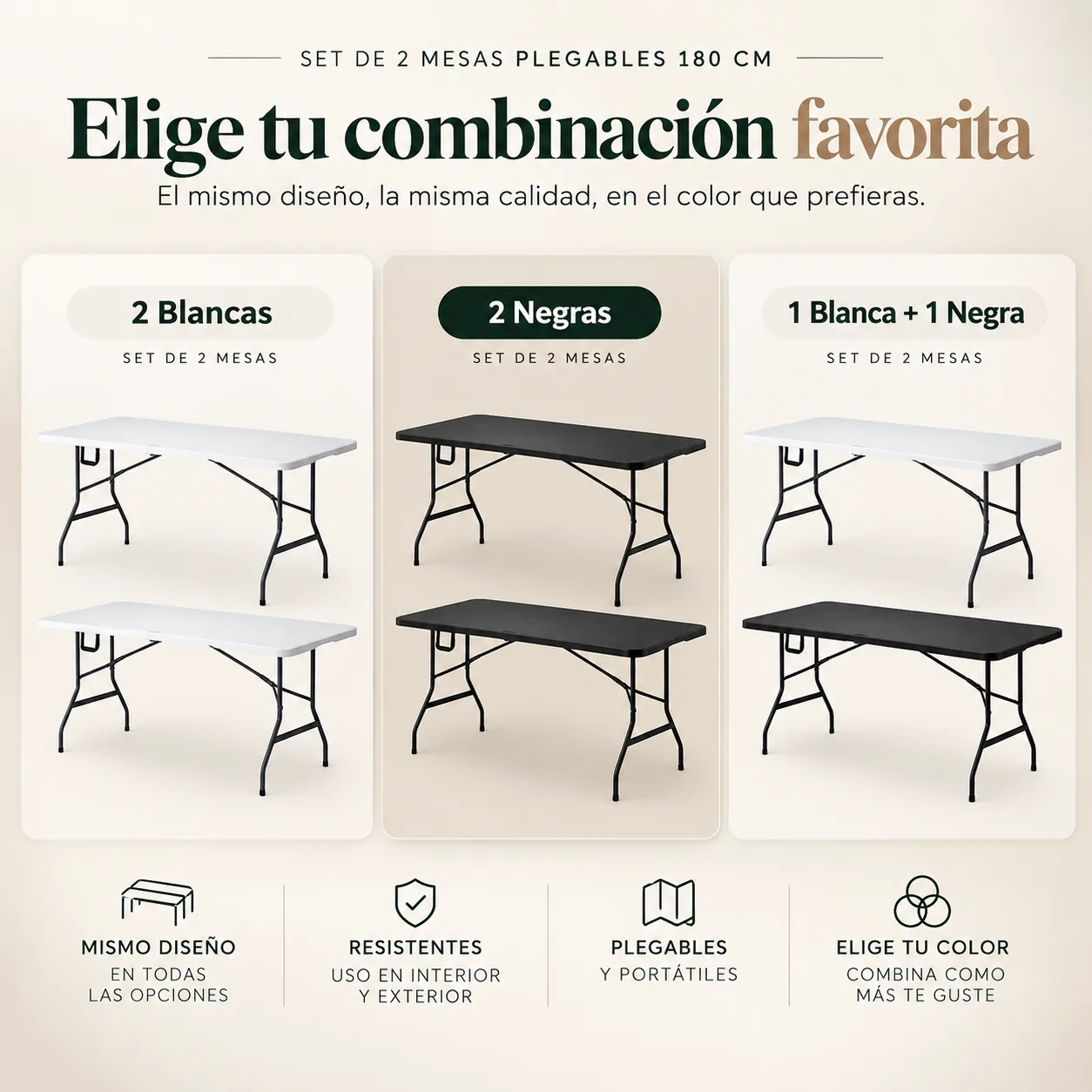 Combinaciones del set: 2 blancas, 2 negras o 1 blanca y 1 negra